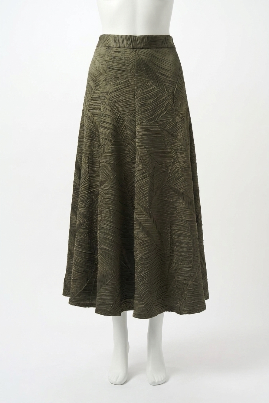 NEW JOSEPH RIBKOFF pleated satin long flared skirt in green